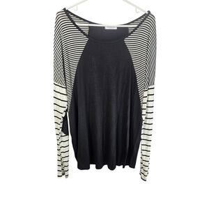 Chic Soul Women's Long Sleeve‎ Tshirt Color Block Stripes Black White 3X
